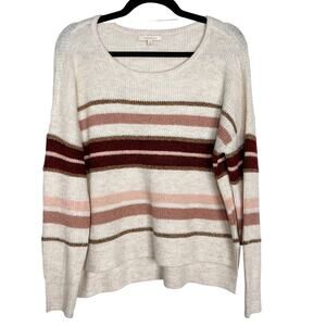 New Skies Are Blue Large L Cream Red Pink Cozy Striped Sweater Round Neck